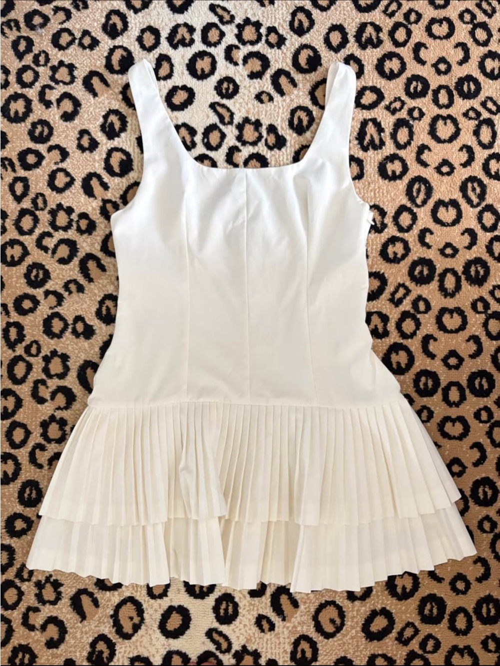 Zara White Drop Waist Pleated Mini Dress with built in shorts